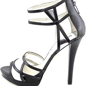 Black and silver Michael Kors Jaida Back Zip Heels Size 81/2 new w box